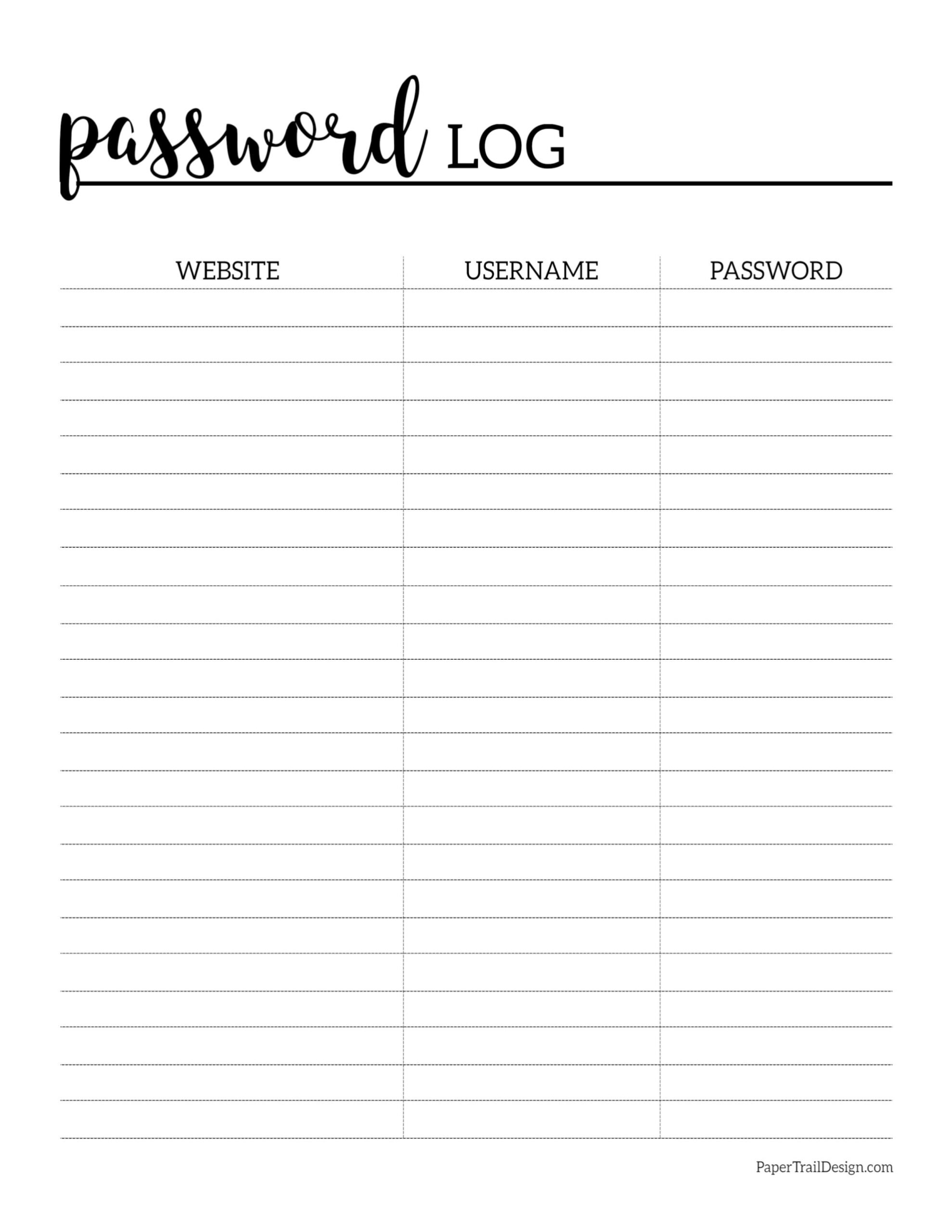 Free Printable Password Log - Paper Trail Design for Free Printable Password Log