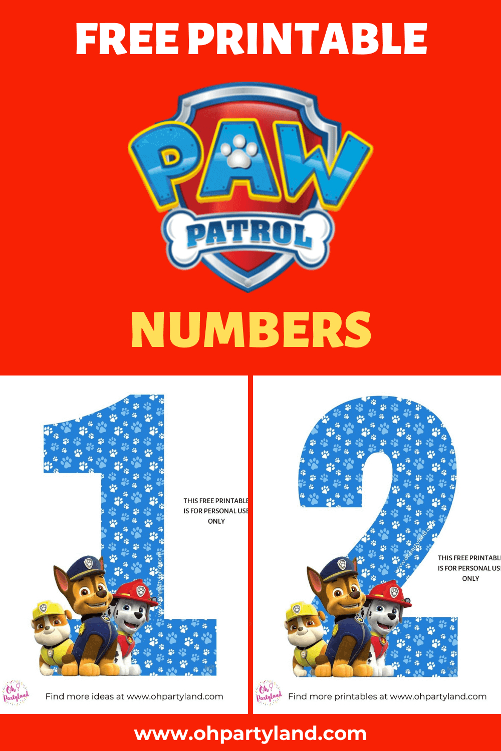 Free Printable Paw Patrol Numbers in Free Paw Patrol Birthday Printables
