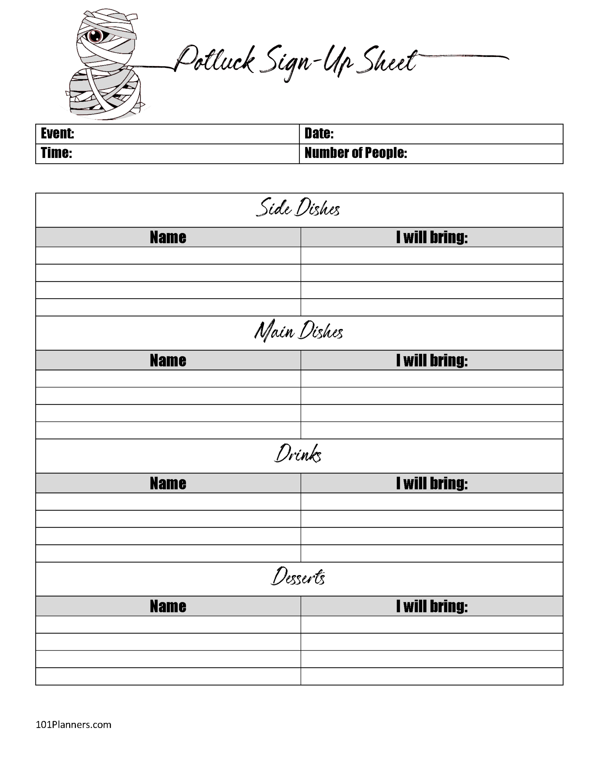 Free Printable Potluck Sign Up Sheet | Editable intended for Free Printable Sign Up Sheets For Potlucks