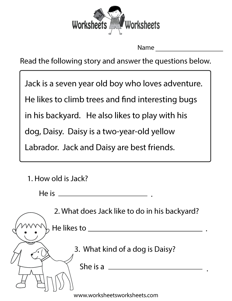 Free Printable Reading Comprehension Practice Worksheet for Free Printable Reading Worksheets