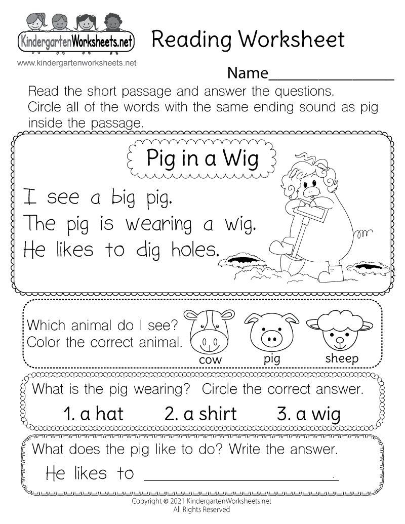 Free Printable Reading Worksheet within Free Printable Reading Worksheets