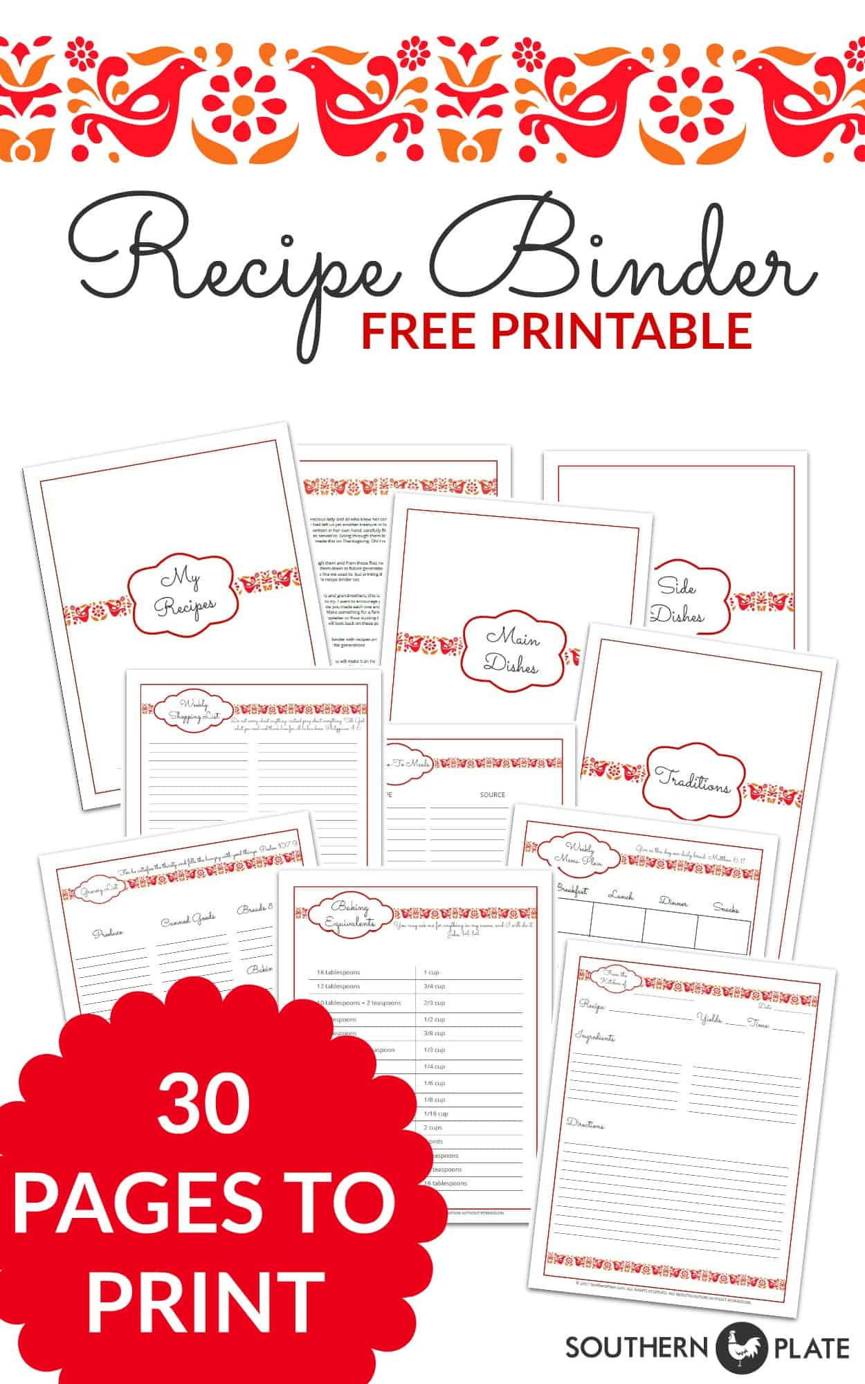 Free Printable Recipe Binder Set - Southern Plate intended for Free Printable Recipe Binder Templates