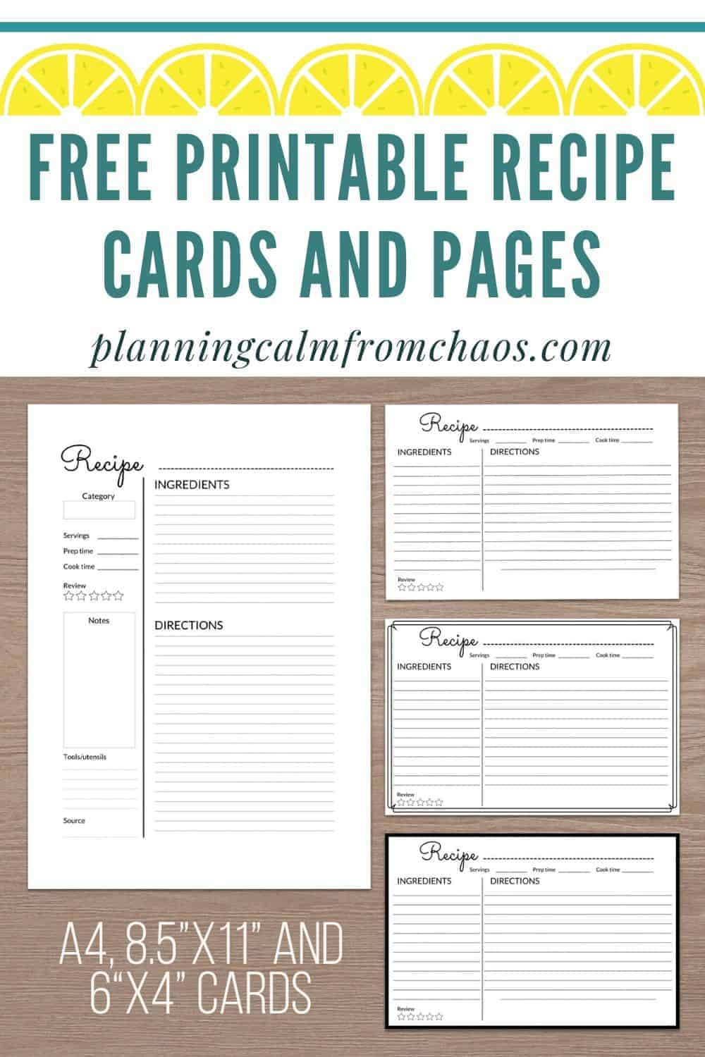 Free Printable Recipe Cards And Pages - Planning Calm From Chaos pertaining to Free Printable Recipe Pages