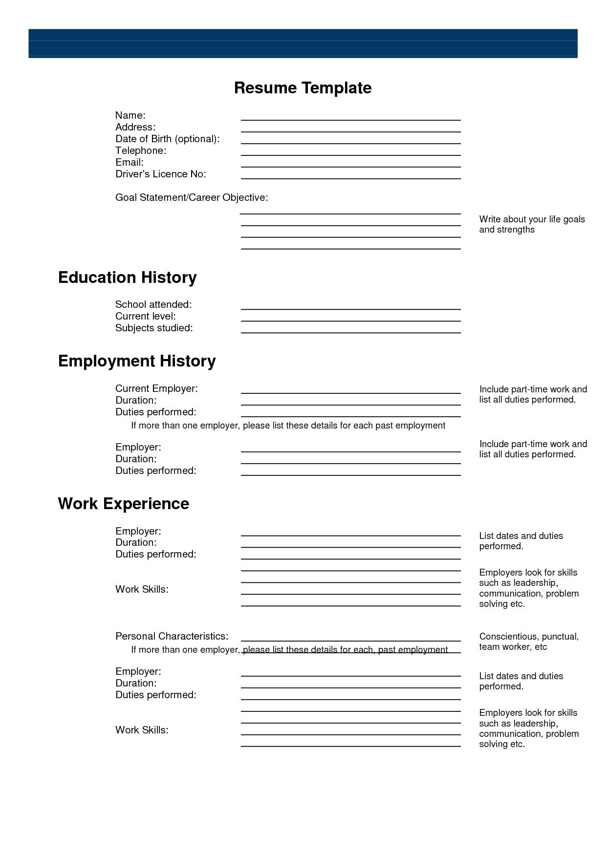 Free Printable Resume Templates with Free Blank Resume Forms Printable