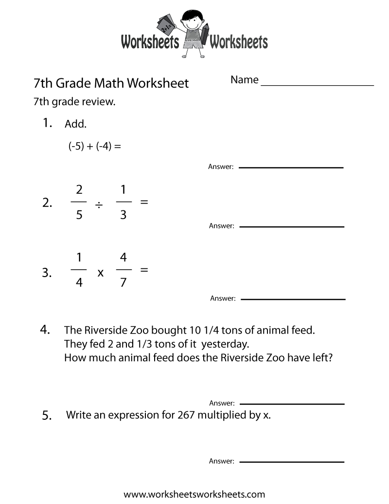 Free Printable Seventh Grade Math Practice Worksheet with 7Th Grade Worksheets Free Printable