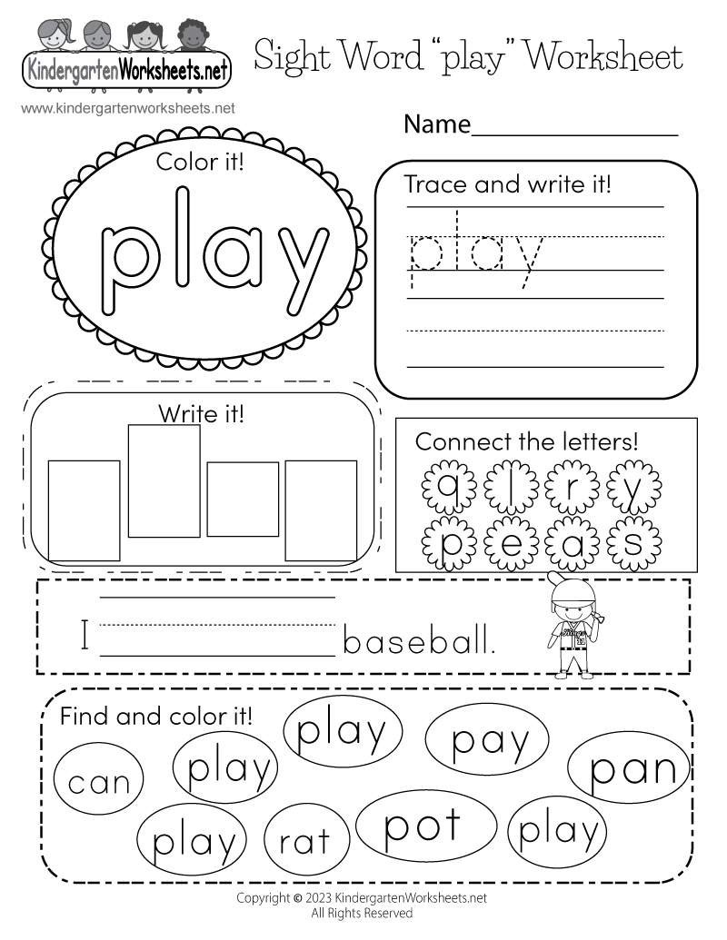 Free Printable Sight Word “Play” Worksheet for Free Sight Word Printables