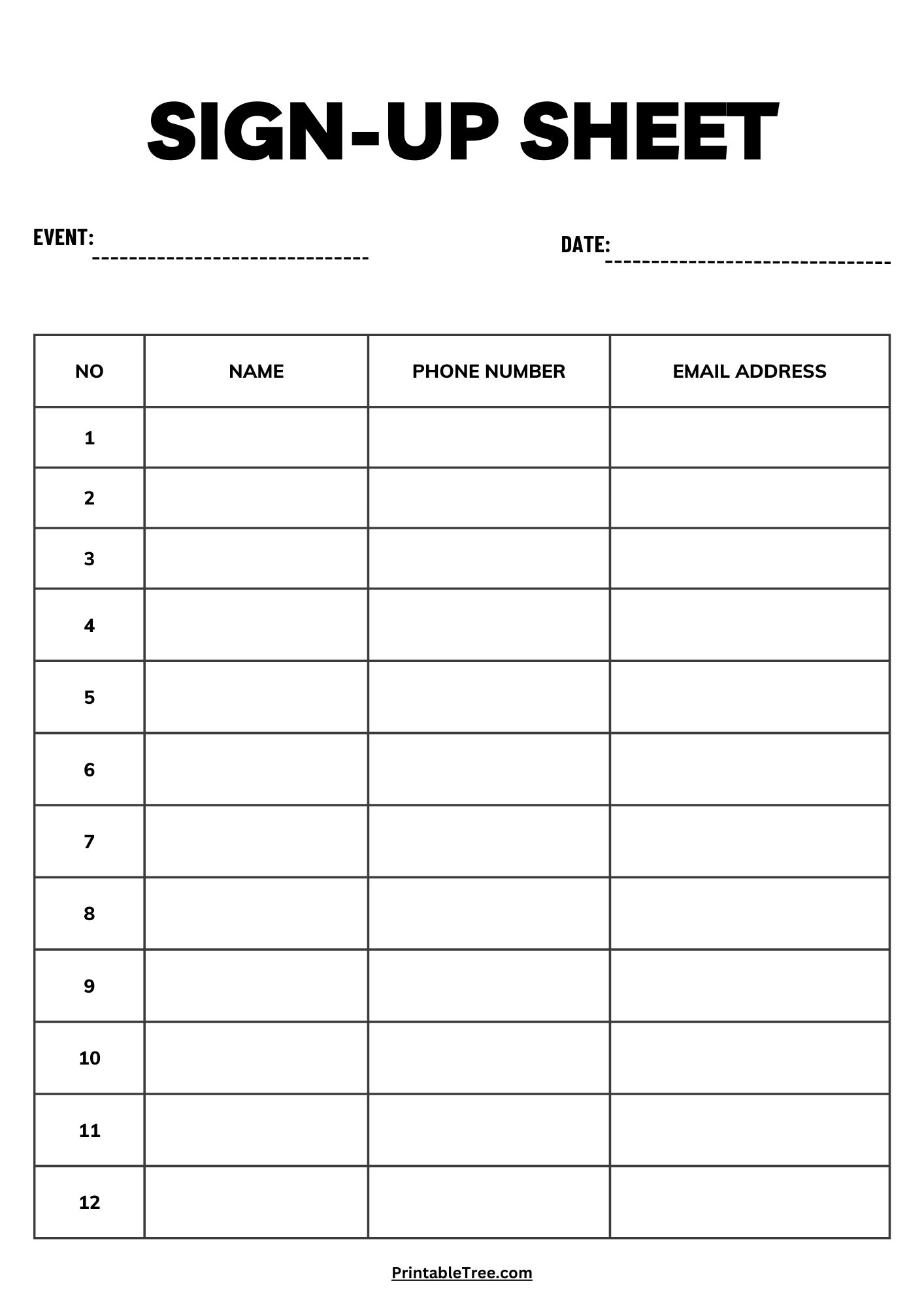 Free Printable Sign-Up And Sign-In Sheet Pdf Templates in Free Printable Sign Up Sheet