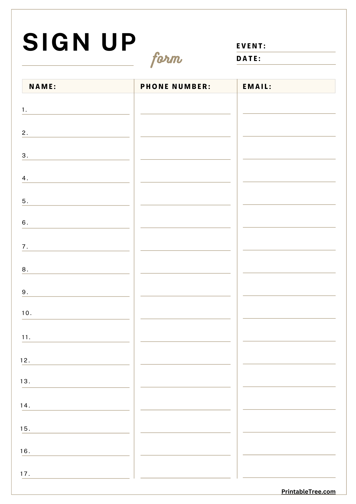 Free Printable Sign-Up And Sign-In Sheet Pdf Templates intended for Free Printable Sign In Sheet