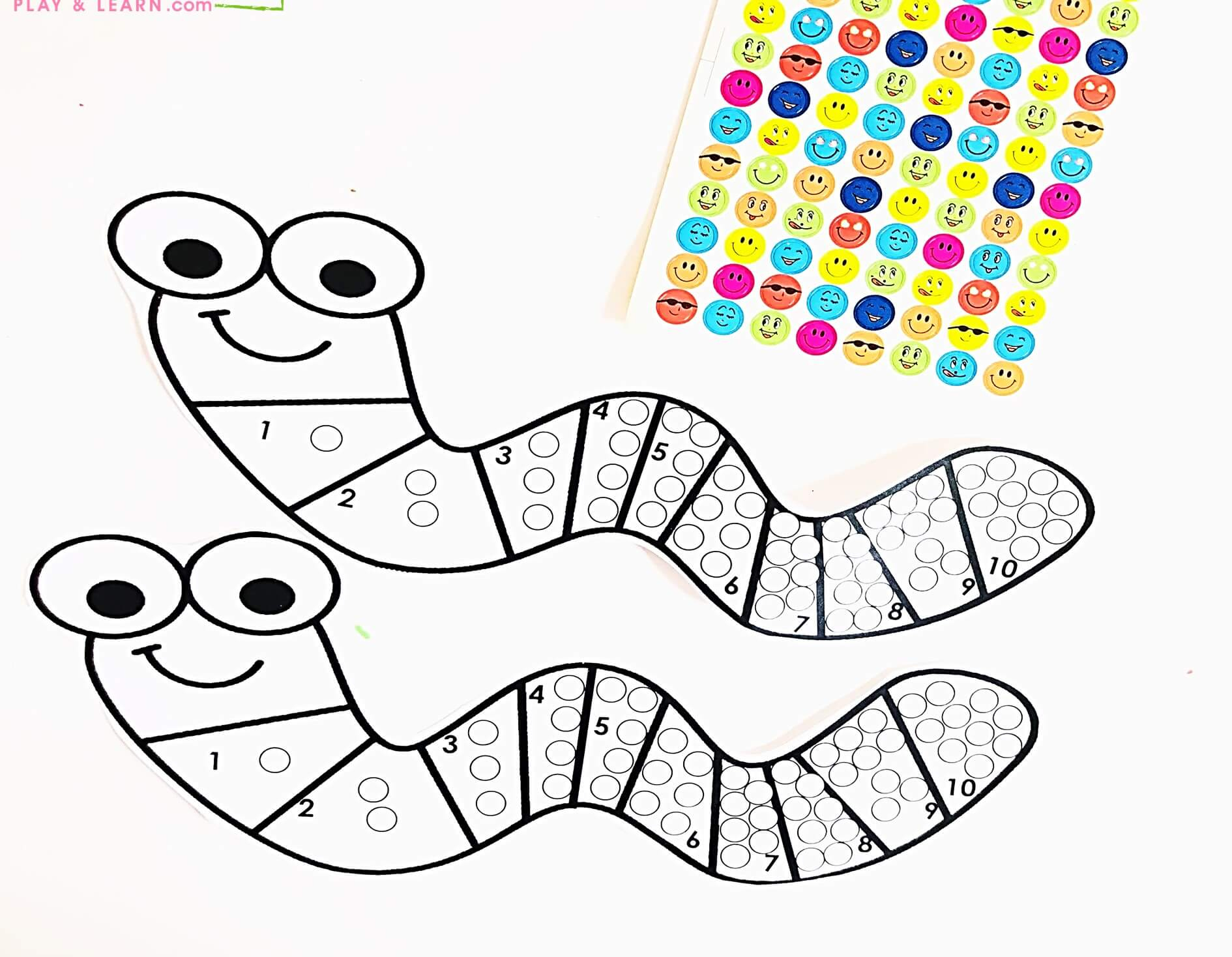 Free Printable Silly Worm Counting To 10 With Stickers intended for Free Printable Worm Worksheets