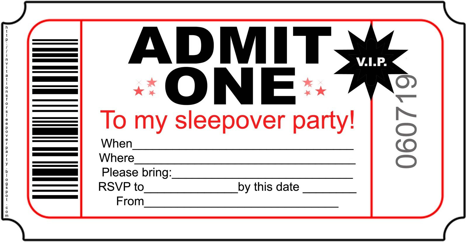 Free Printable Slumber Party Invitation Templates | Sleepover throughout Free Printable Admit One Invitations