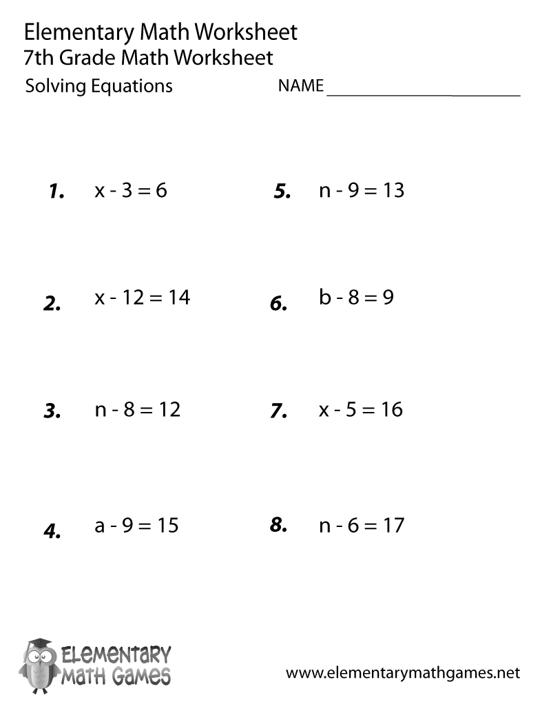 Free Printable Solving Equations Worksheet For Seventh Grade with 7Th Grade Worksheets Free Printable