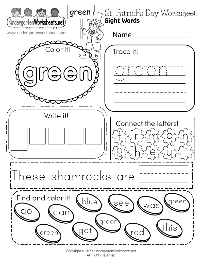 Free Printable St. Patrick&amp;#039;S Day Sight Words Worksheet inside Free Printable St Patrick Day Worksheets