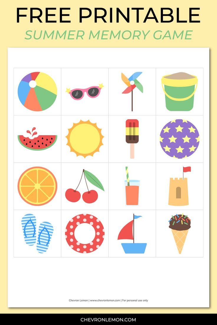 Free Printable Summer Memory Game | Memory Games, Card Games For pertaining to Free Printable Summer Games