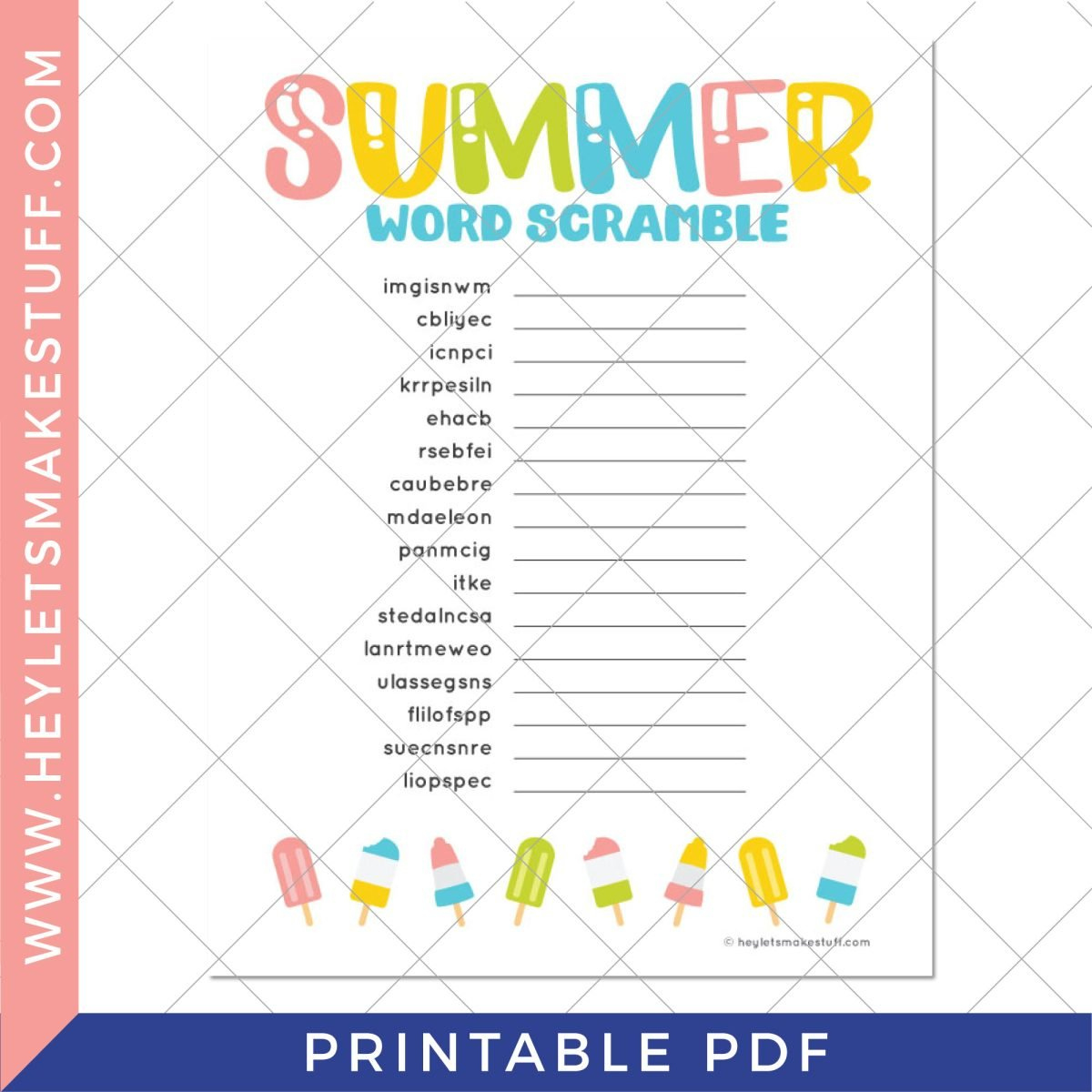 Free Printable Summer Word Scramble + 12 More Summer Printables inside Free Word Scramble Maker Printable