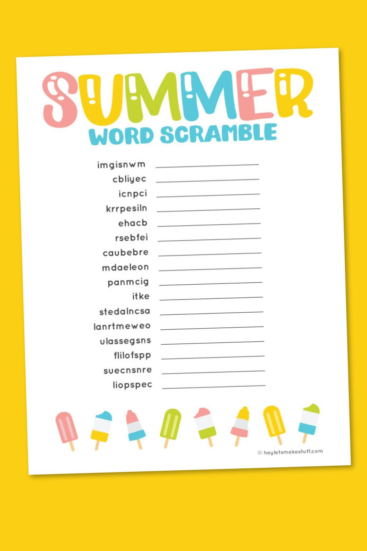 Free Printable Summer Word Scramble + 12 More Summer Printables inside Unscramble Word Games Printable Free