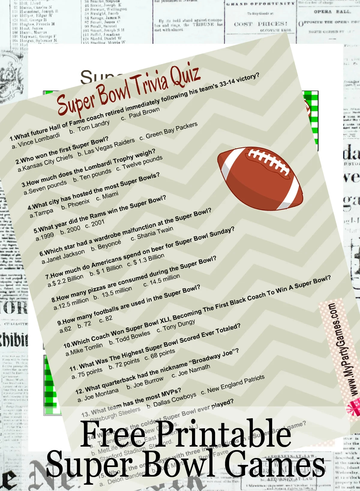 Free Printable Super Bowl Football Games inside Over the Hill Games Free Printable