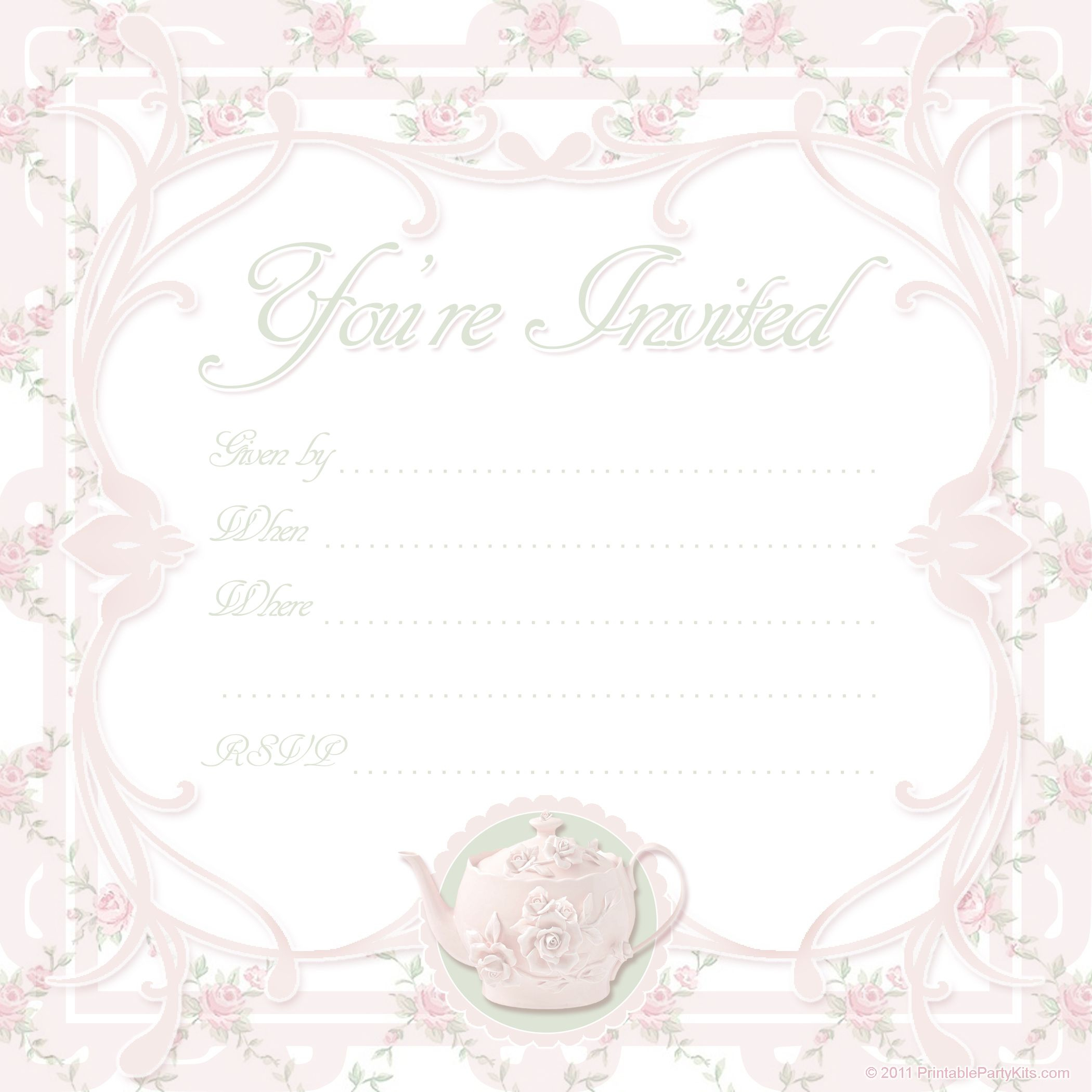 Free Printable Tea Party Invite Template | Printable Party Kits inside Free Printable Vintage Tea Party Invitations