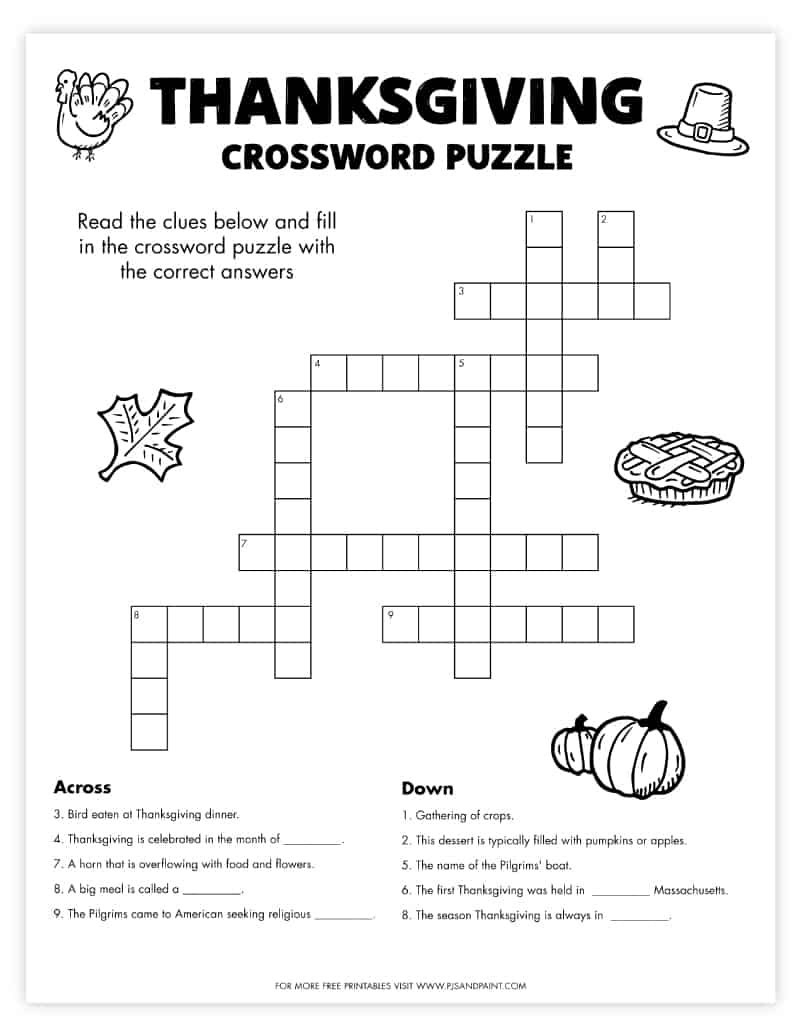 Free Printable Thanksgiving Crossword Puzzle for Thanksgiving Crossword Puzzles Printable Free