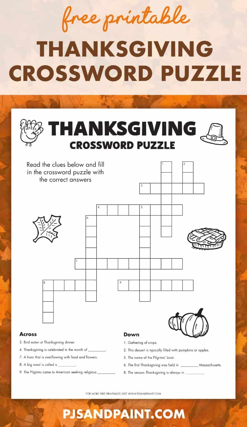 Free Printable Thanksgiving Crossword Puzzle with Thanksgiving Crossword Puzzles Printable Free