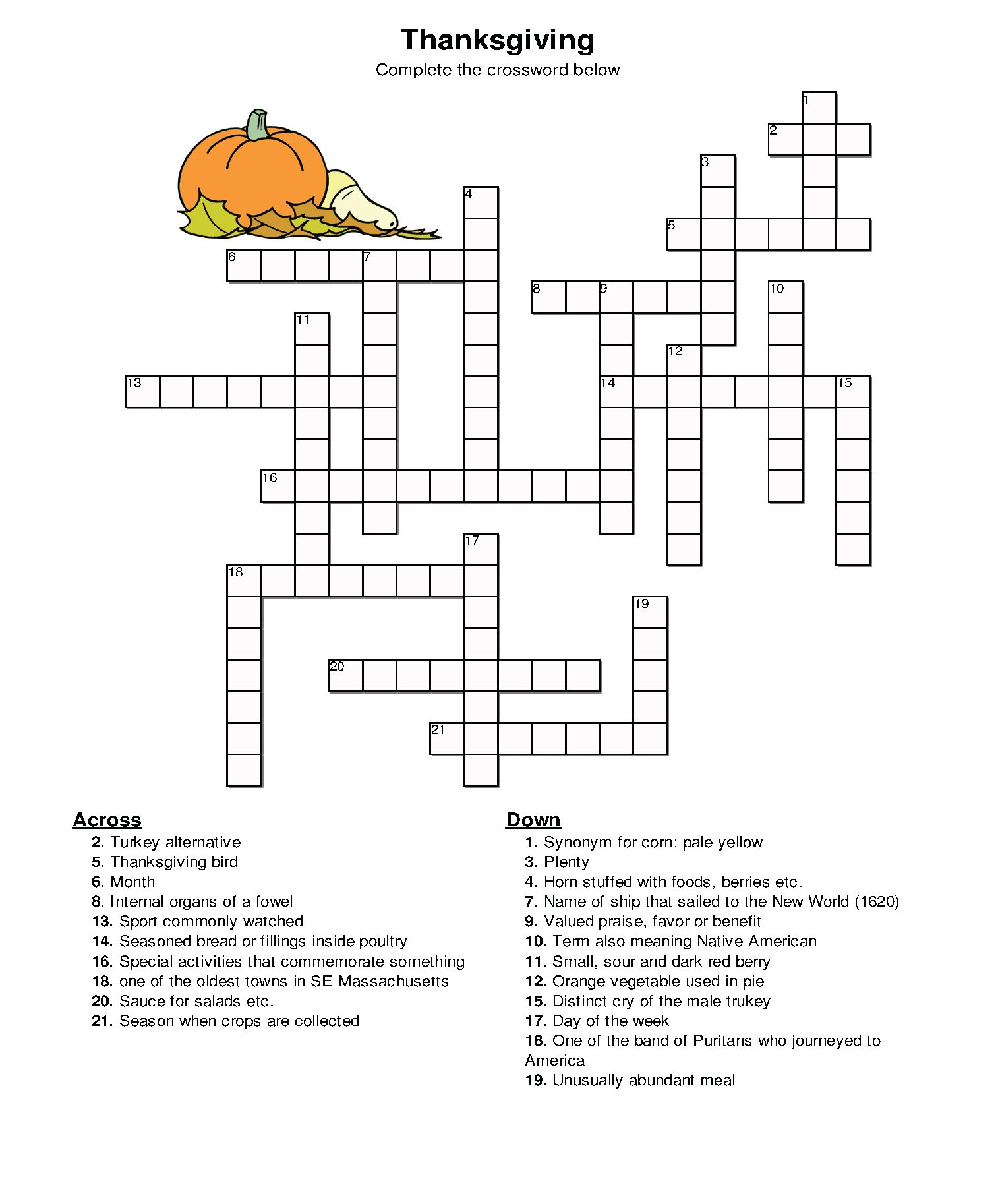 Free Printable Thanksgiving Crossword Puzzles pertaining to Thanksgiving Crossword Puzzles Printable Free