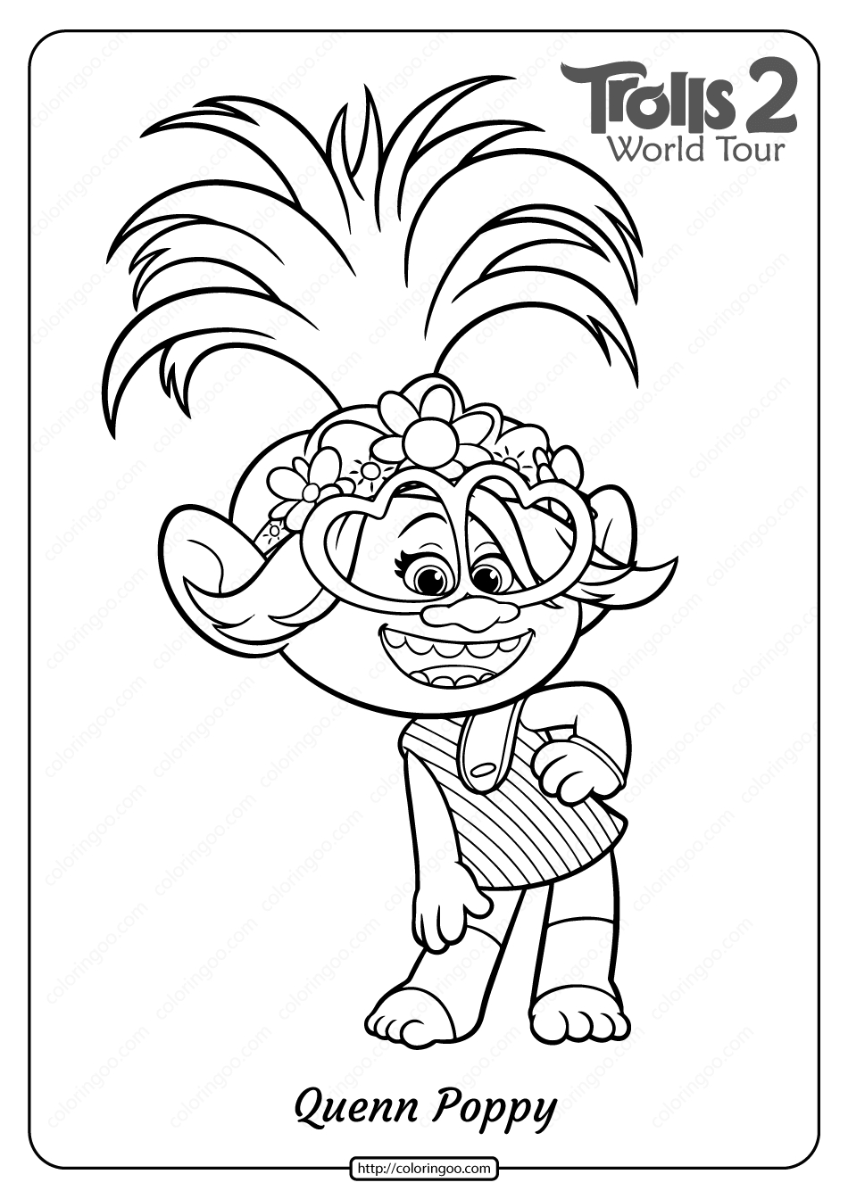 Free Printable Trolls 2 Queen Poppy Coloring Page | Poppy Coloring for Free Trolls Printables