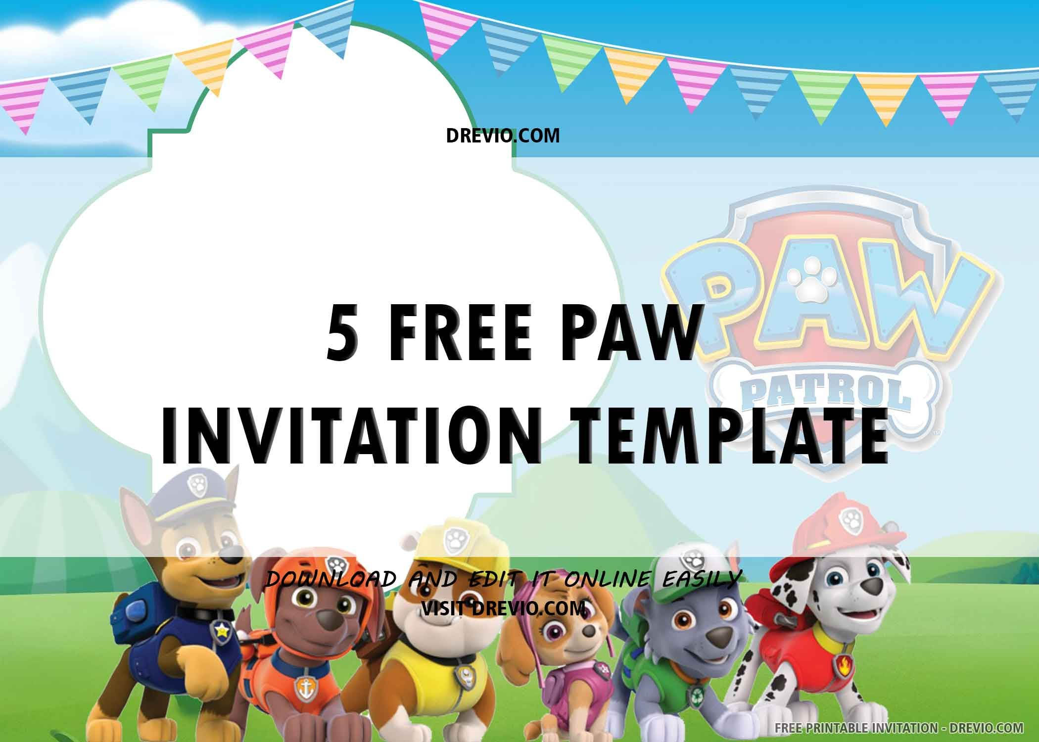 Free Printable) U2013 Paw Patrol Birthday Invitation Template in Free Printable Paw Patrol Invitations