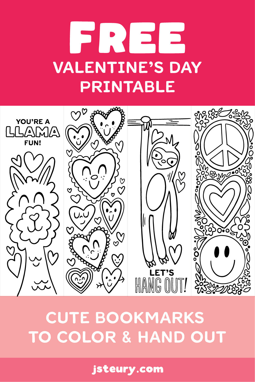 Free Printable Valentine'S Day Bookmarks To Color — Jessie Steury pertaining to Free Printable Valentine Bookmarks