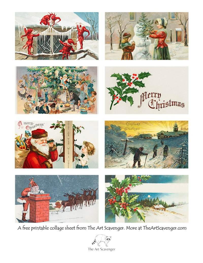 Free Printable Vintage Christmas Illustration Ephemera Sheets with regard to Free Printable Vintage Christmas Pictures