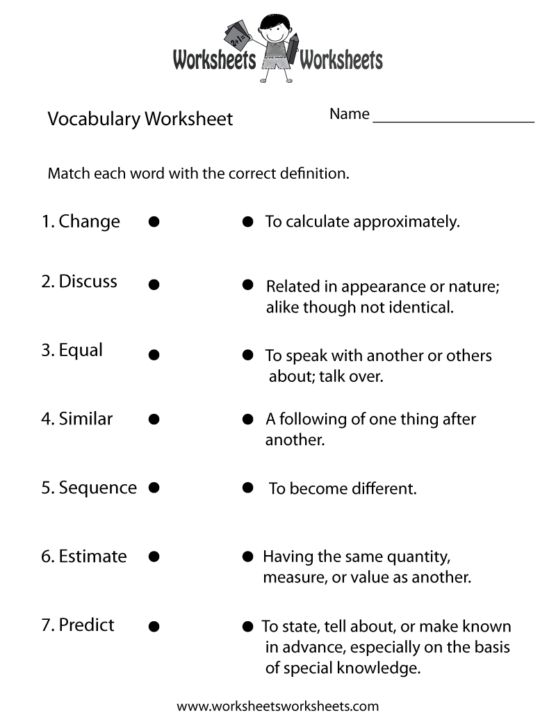 Free Printable Vocabulary Building Worksheet with Free Printable 7Th Grade Vocabulary Worksheets