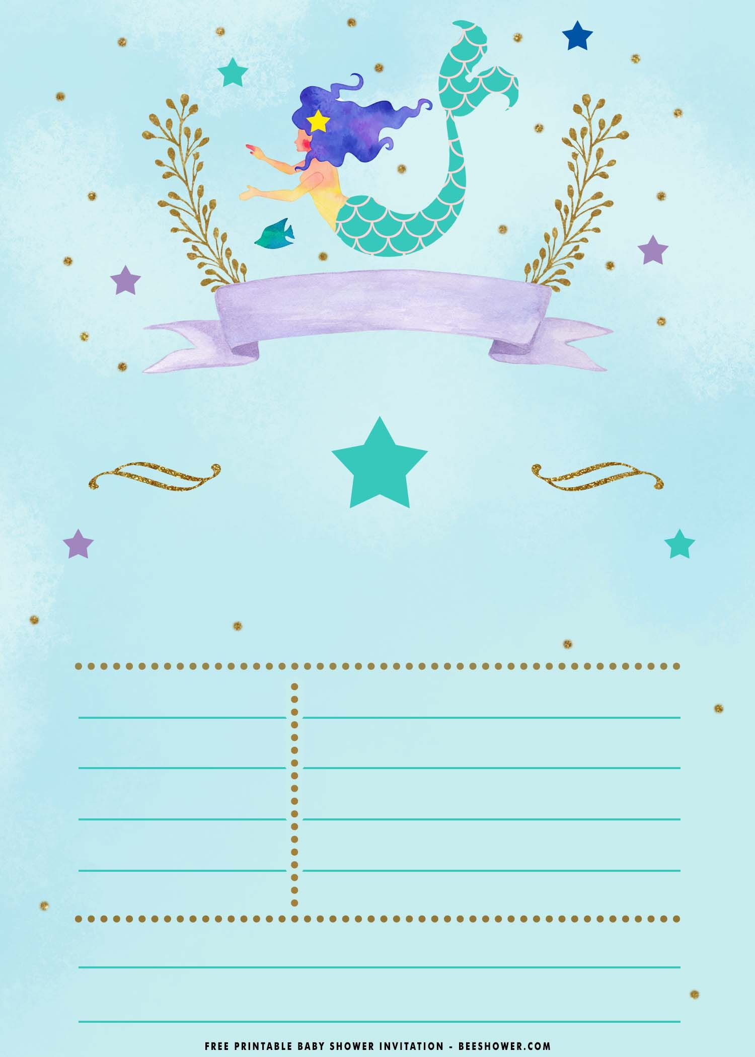 Free Printable) - Watercolor Mermaid Birthday Invitation Templates within Mermaid Birthday Invitations Free Printable