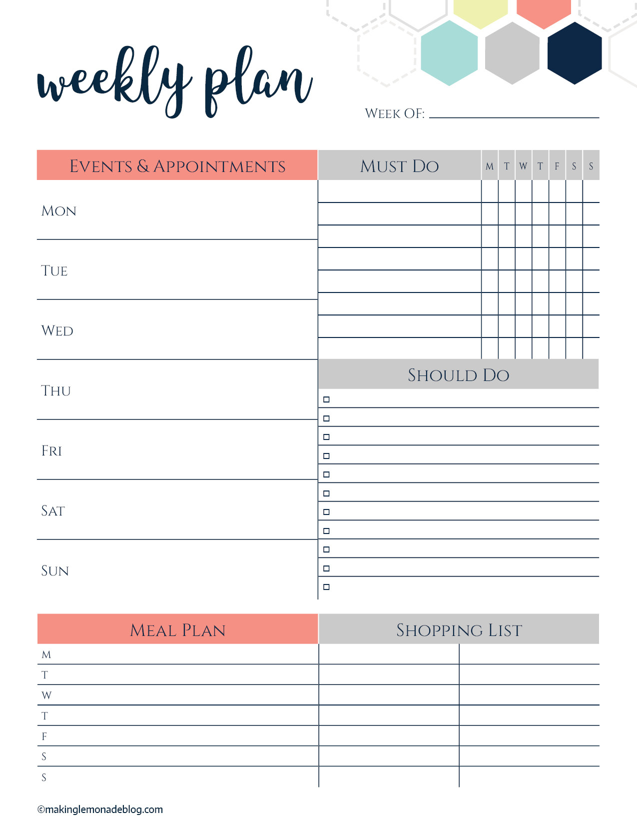 Free Printable Weekly Planner in Planner Printable Free