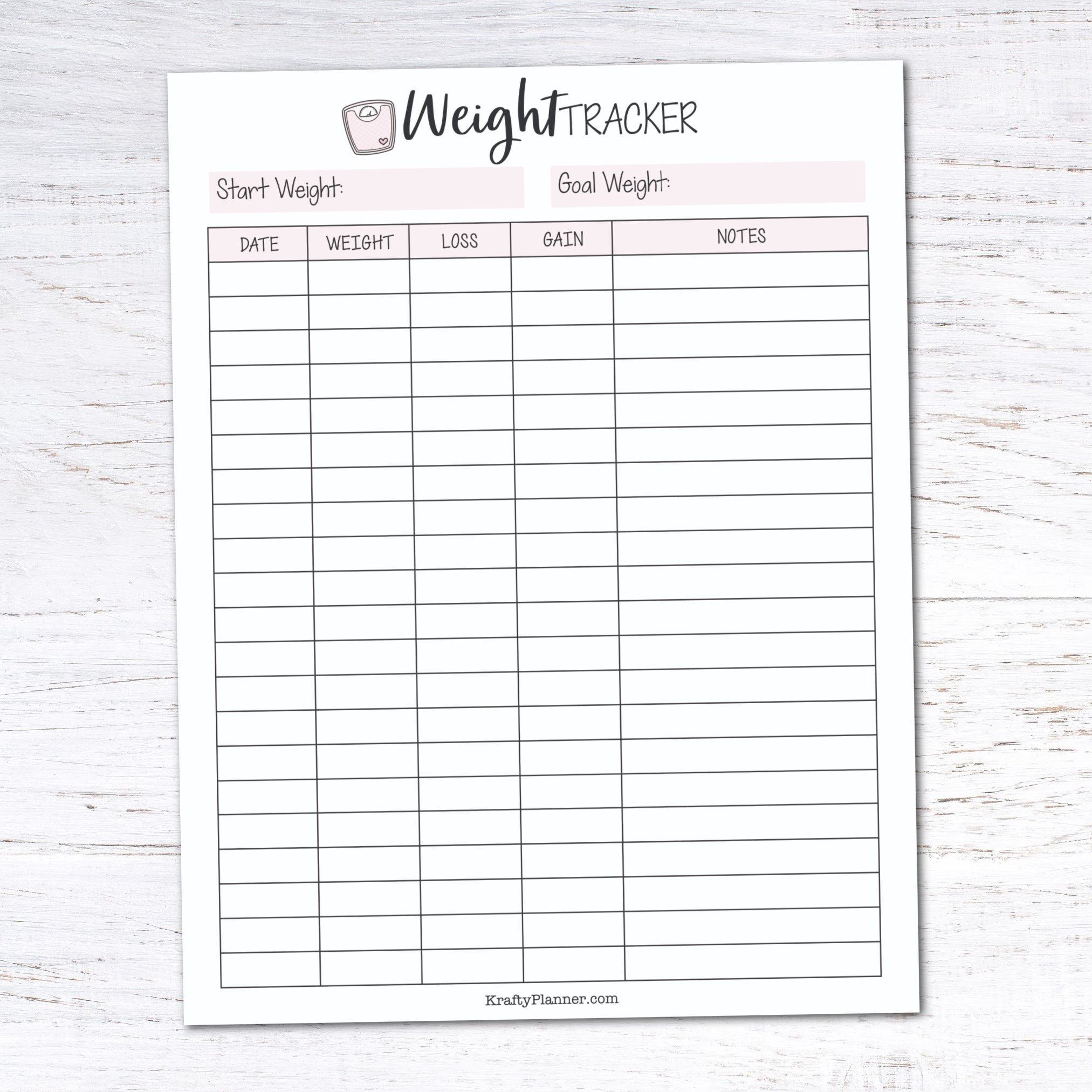 Free Printable Weight Loss Tracker — Krafty Planner for Printable Weight Loss Charts Free