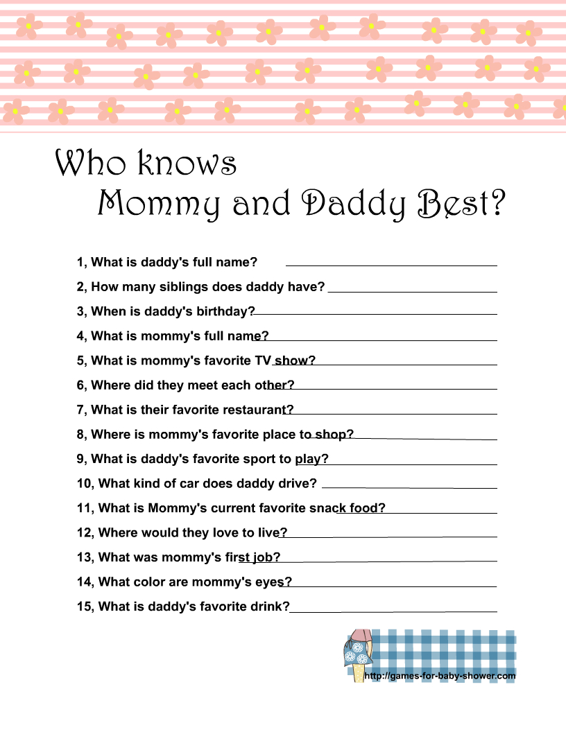 Free Printable Who Knows Mommy And Daddy Best Game for Who Knows Mommy and Daddy Best Free Printable