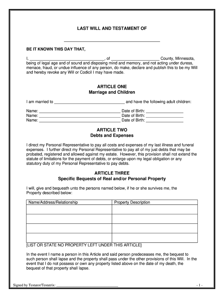 Free Printable Will Forms: Fill Out &amp;amp; Sign Online | Dochub regarding Free Printable Legal Documents Forms