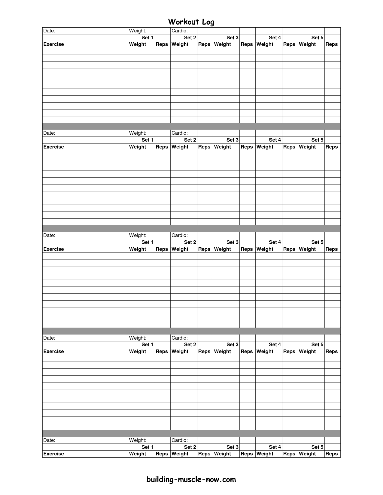 Free Printable Workout Log intended for Free Printable Workout Log Template