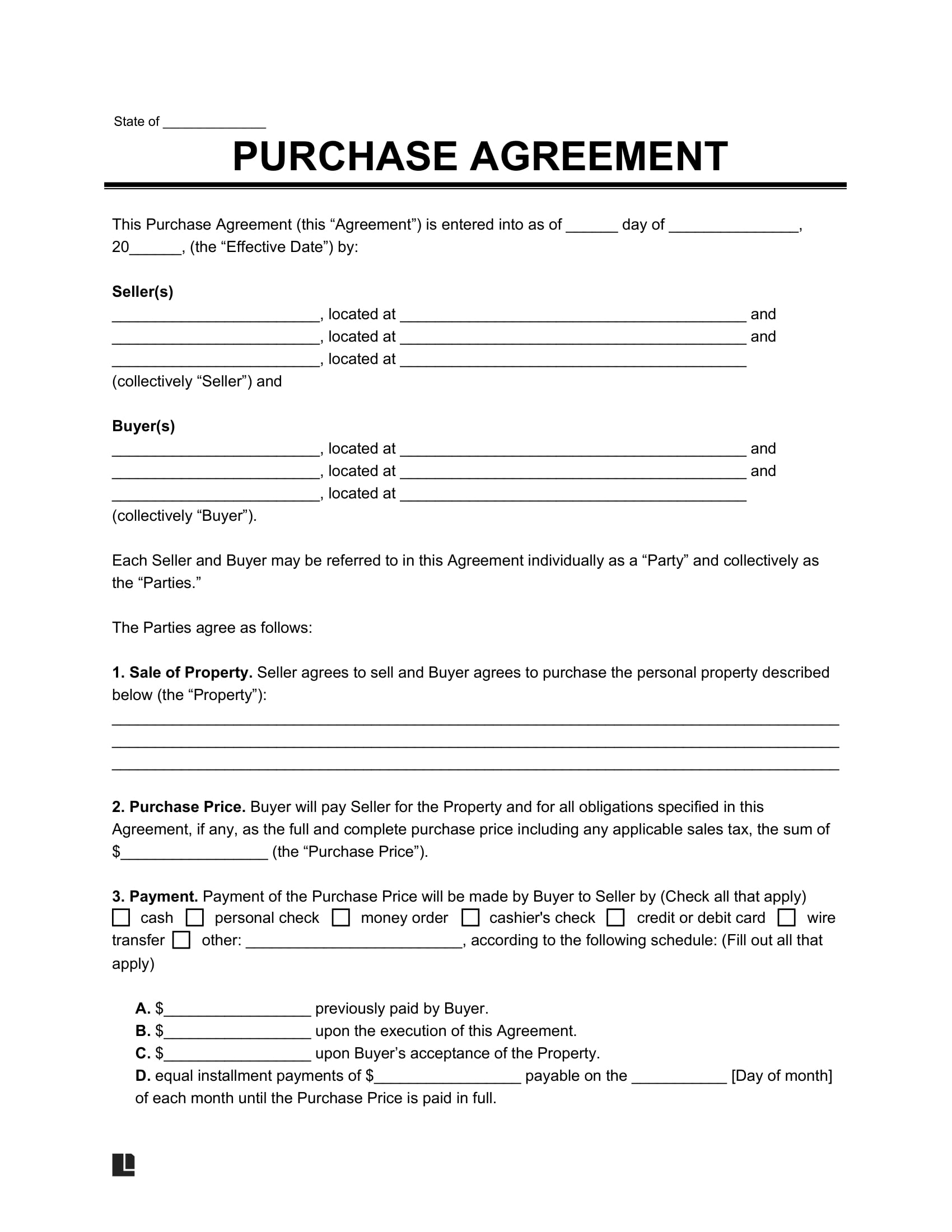 Free Purchase Agreement Template | Pdf &amp; Word pertaining to Free Printable Purchase Agreement Forms