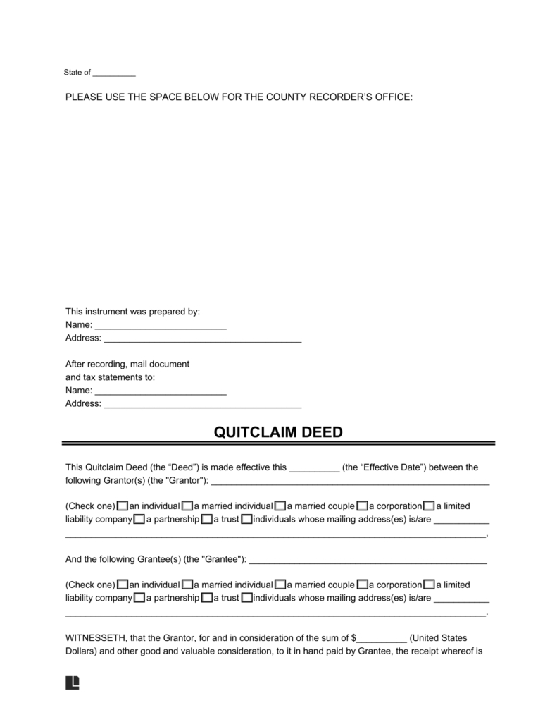 Free Quitclaim Deed Form | Printable Pdf &amp;amp; Word intended for Free Printable Quit Claim Deed Form