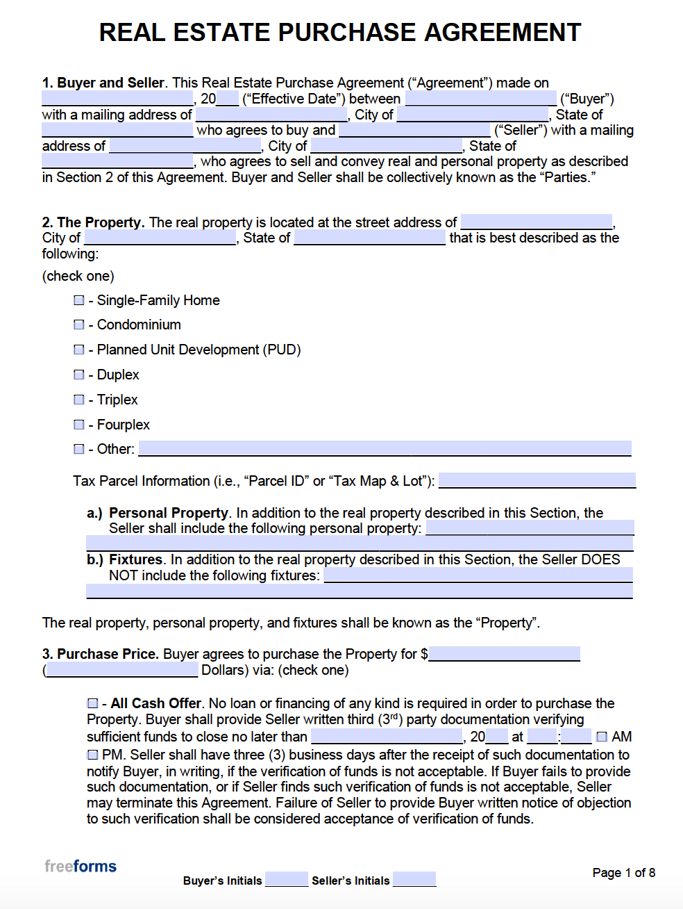 Free Real Estate Purchase Agreements | Pdf | Word inside Free Printable Real Estate Contracts