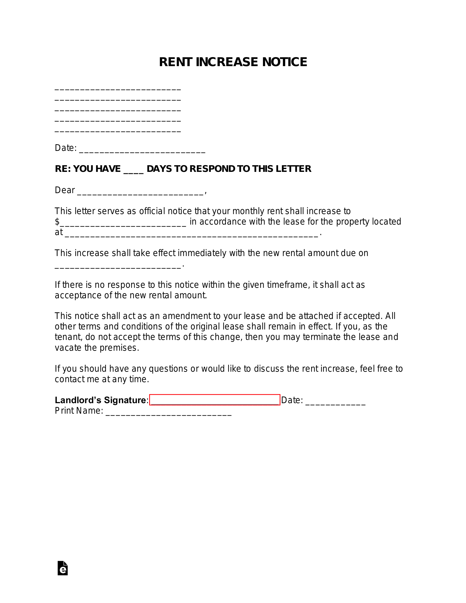 Free Rent Increase Notice Letter | Sample - Pdf | Word – Eforms with regard to Free Printable Rent Increase Letter