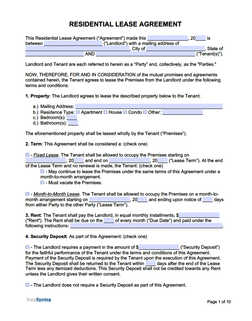 Free Rental / Lease Agreement Templates | Pdf | Word throughout Free Printable Lease