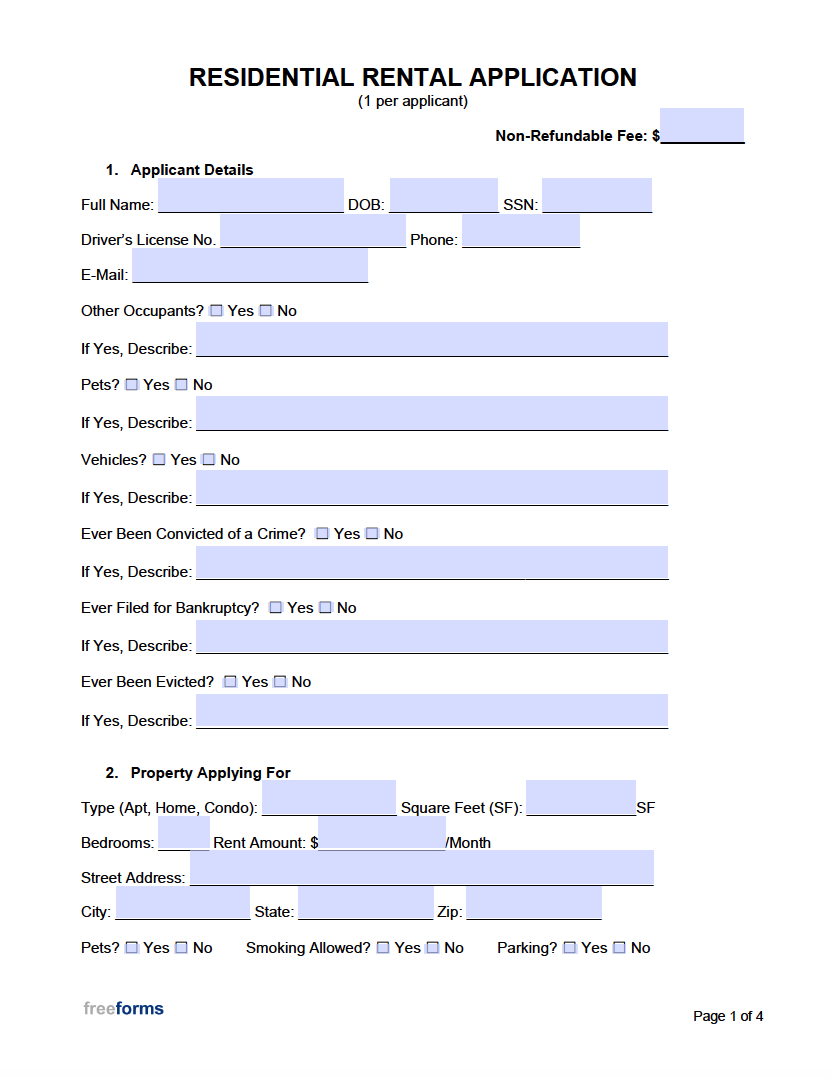 Free Residential Rental Application Form | Pdf | Word throughout Free Printable House Rental Application Form