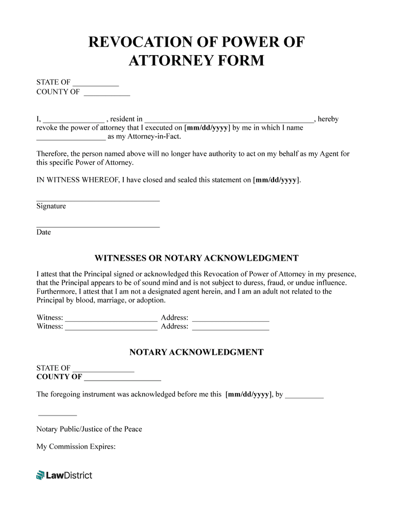 Free Revocation Of Power Of Attorney Form | Printable Pdf within Free Printable Revocation Of Power Of Attorney Form