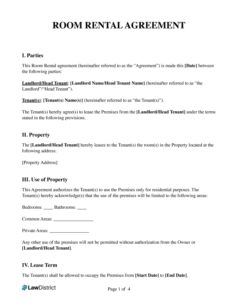 Free Room Rental Agreement | Pdf Template &amp;amp; Word | Lawdistrict with regard to Free Printable Room Rental Agreement Forms