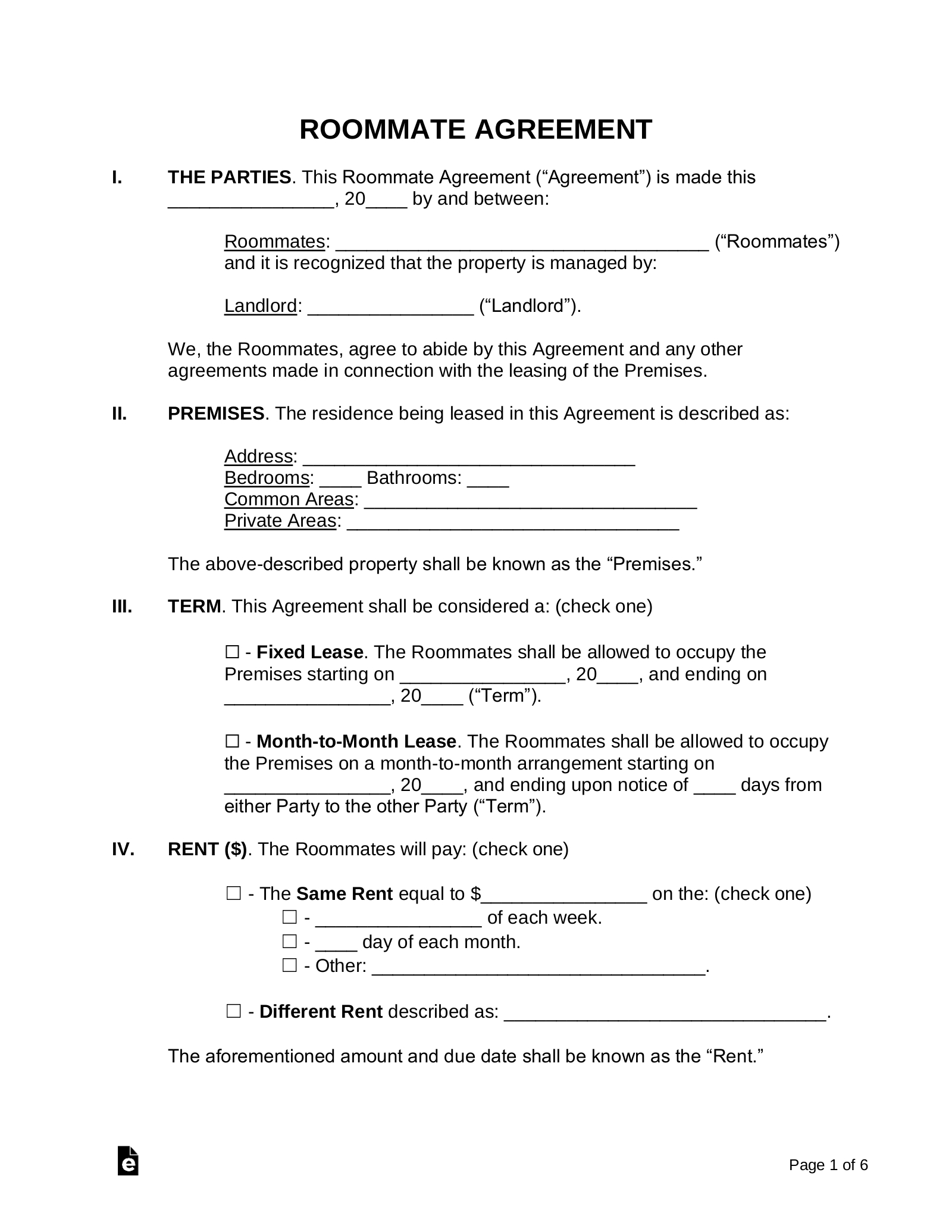 Free Roommate (Room Rental) Agreement Template - Pdf | Word – Eforms pertaining to Free Printable Room Rental Agreement Forms