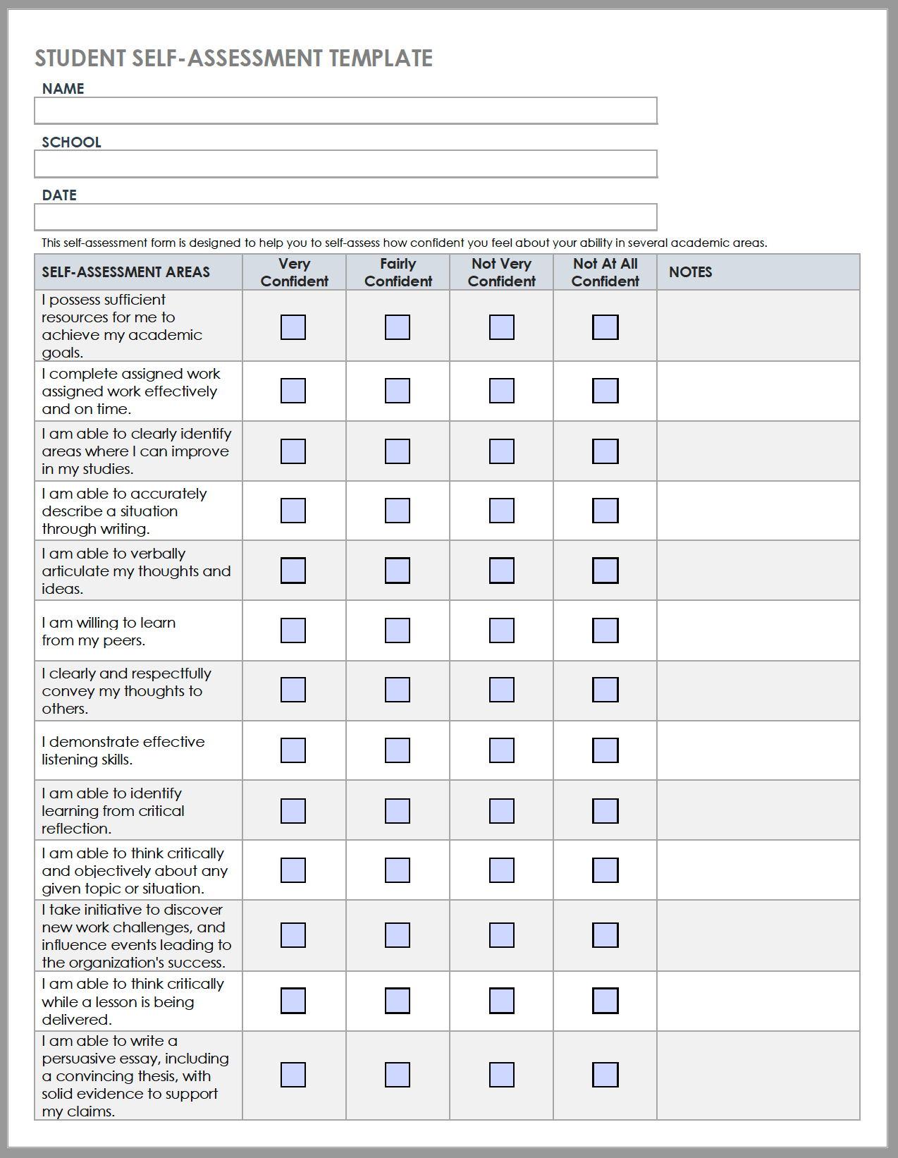 Free Self-Evaluation Templates | Smartsheet pertaining to Free Employee Self Evaluation Forms Printable