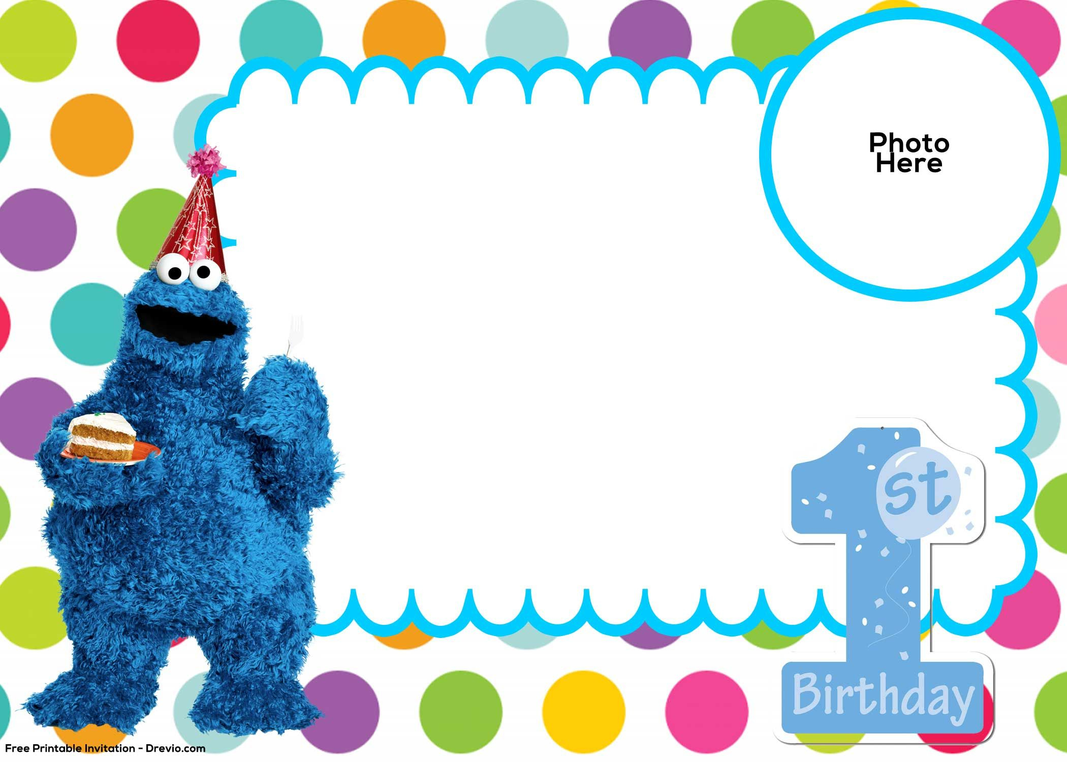 Free Sesame Street 1St Birthday Invitation Template | Monster for Free Printable Cookie Monster Birthday Invitations