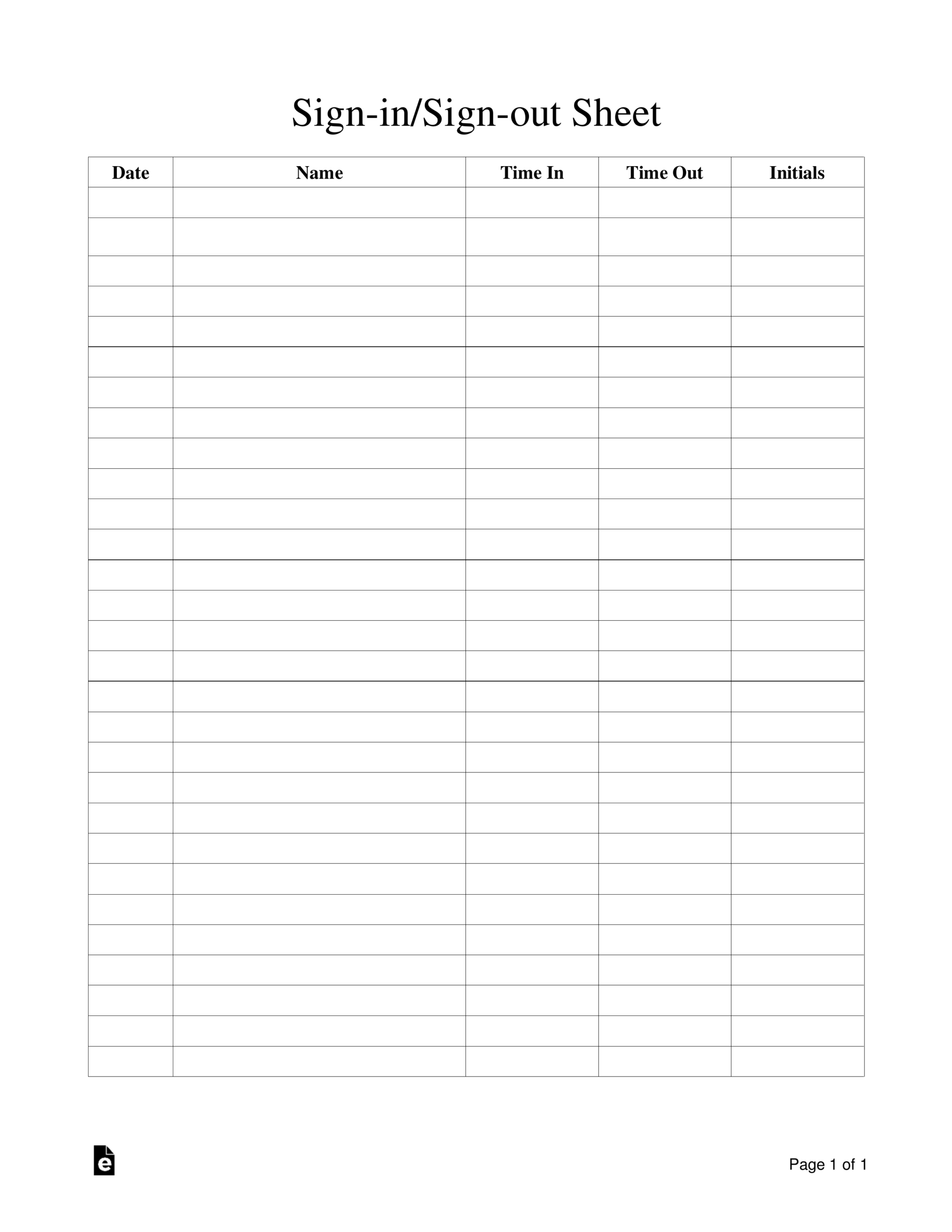 Free Sign-In/Sign-Out Sheet Template - Pdf | Word – Eforms regarding Free Printable Sign In And Out Sheets