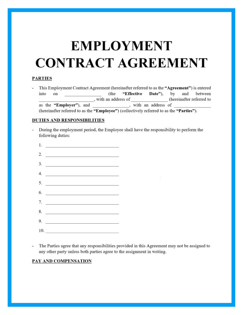 Free Simple Employment Contract Sample regarding Free Printable Employment Contracts