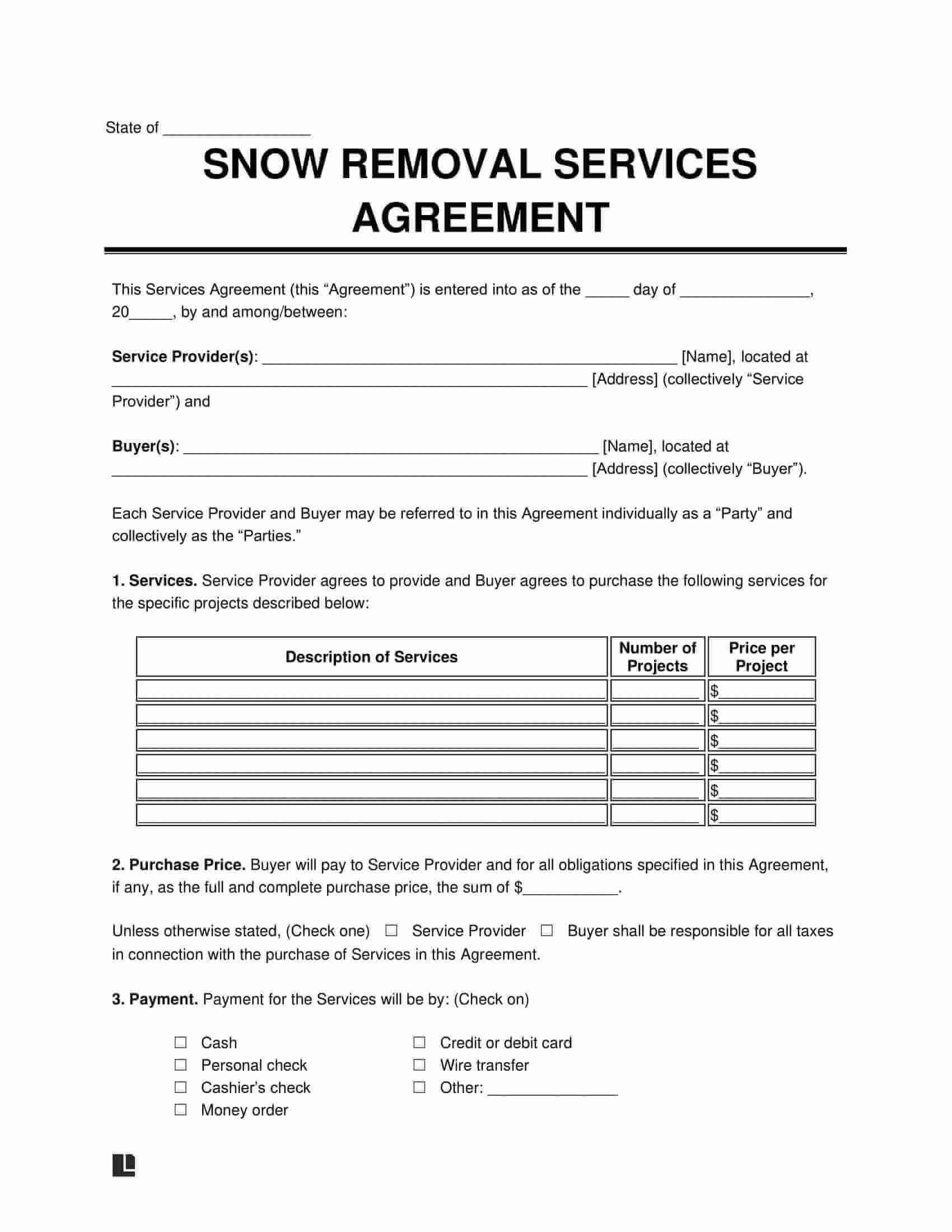 Free Snow Removal Contract Template - Pdf &amp;amp; Word pertaining to Free Printable Snow Removal Contract