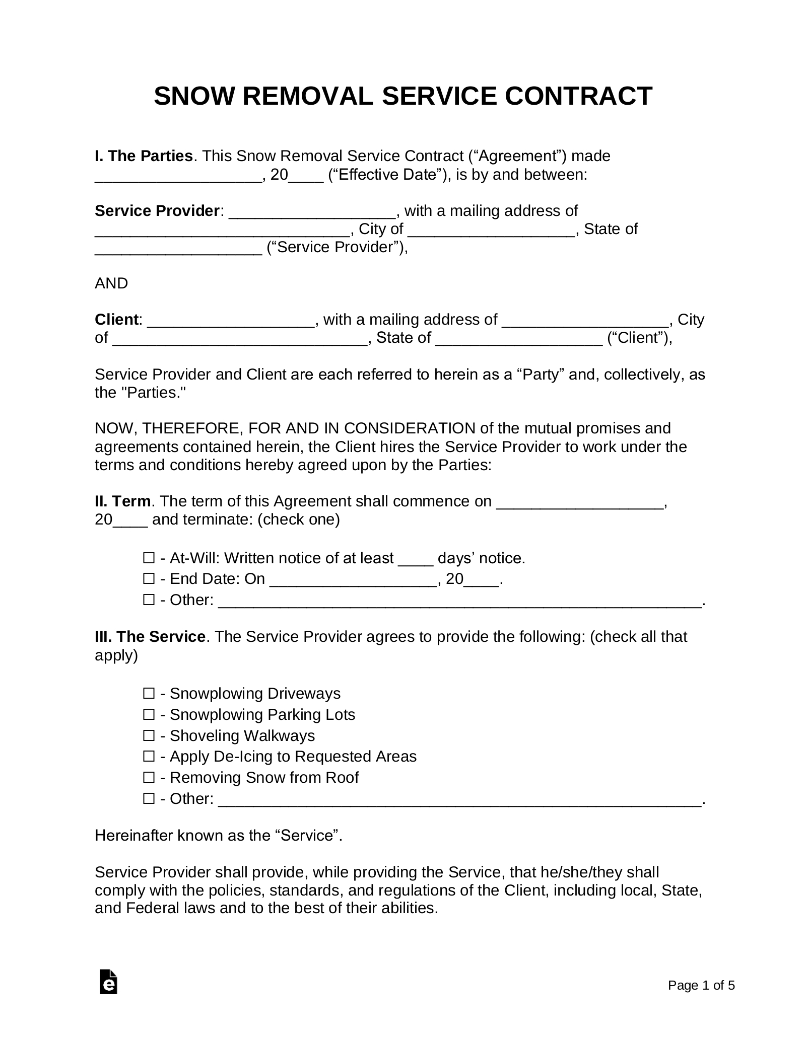 Free Snow Removal Contract Template | Samples (3) - Pdf | Word in Free Printable Snow Removal Contract